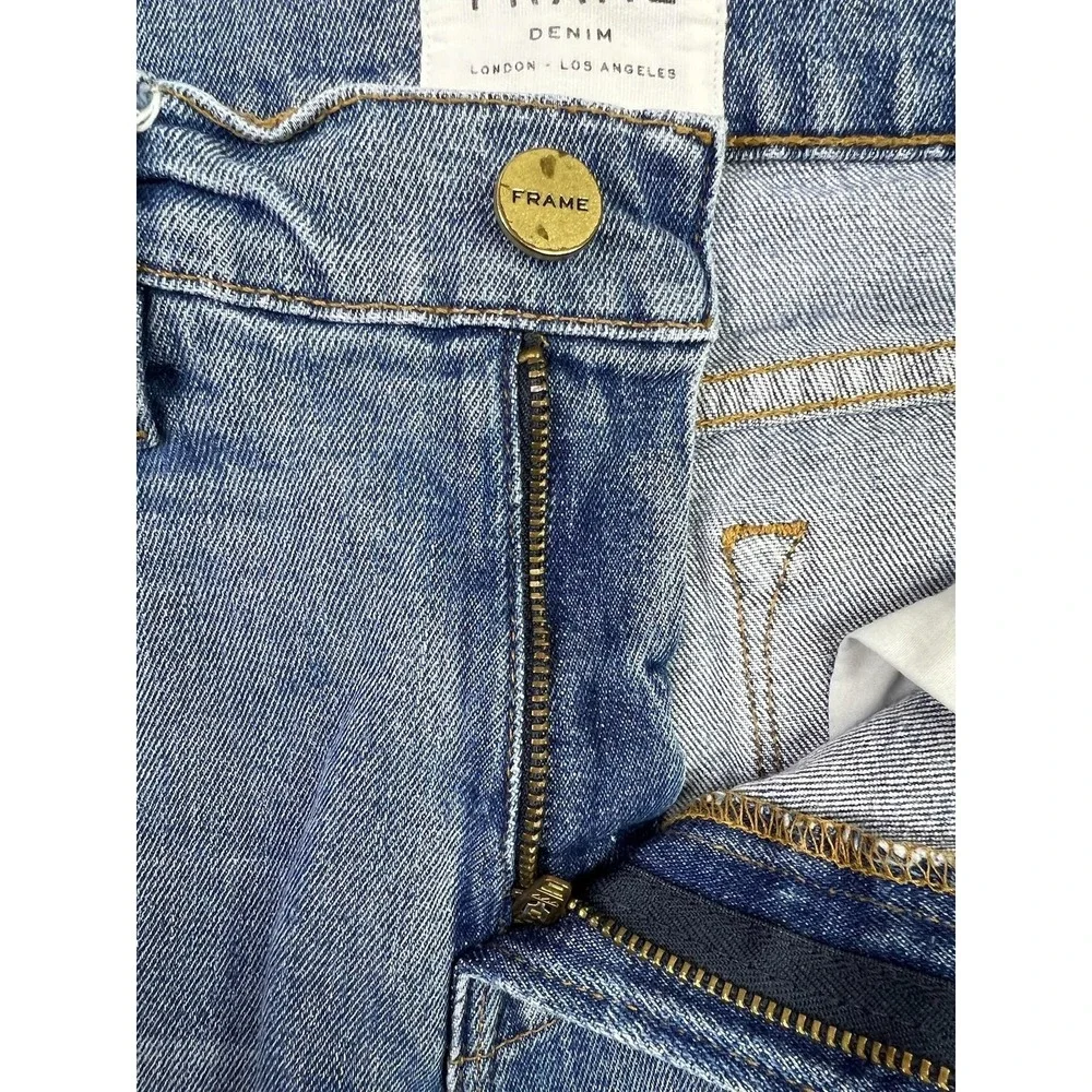 FRAME Le High Straight Jeans Womens‎ 27 Blue High Rise Distressed Raw Hem Denim